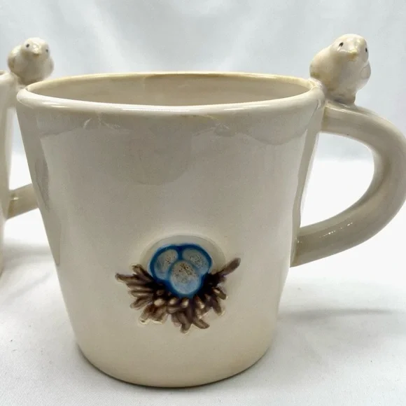 Pottery Barn 1 Ceramic Bird Nest Mug - Cream and Blue - Picture 2 of 10